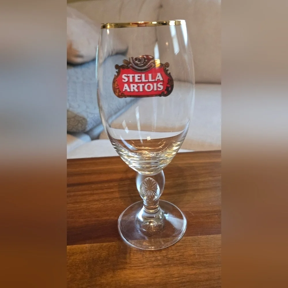 NWOT | Stella Artois | Vintage Belgian Chalice Beer Glass | Gold Rimmed | 0.33cl